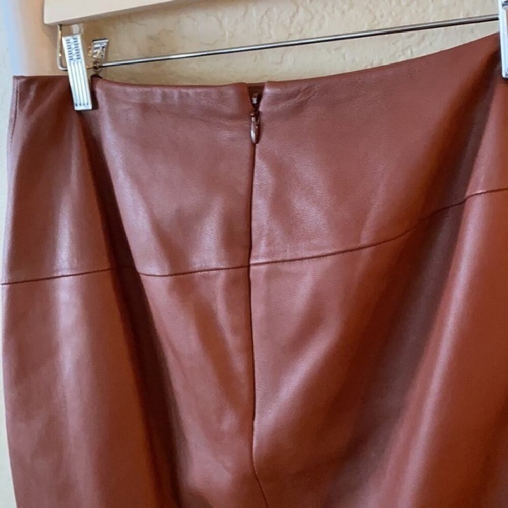 WHBM brown leather split pencil skirt - Picture 10 of 12